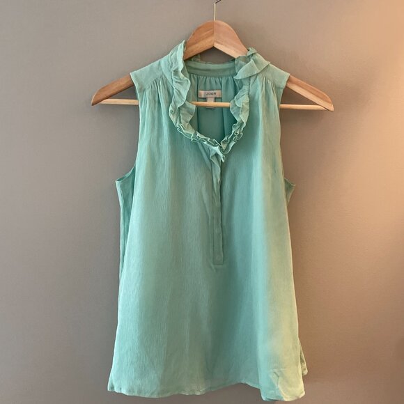 EUC J.Crew Naomi Sleeveless Silk Flutter Blouse Top Mint Size 0 - Picture 2 of 3